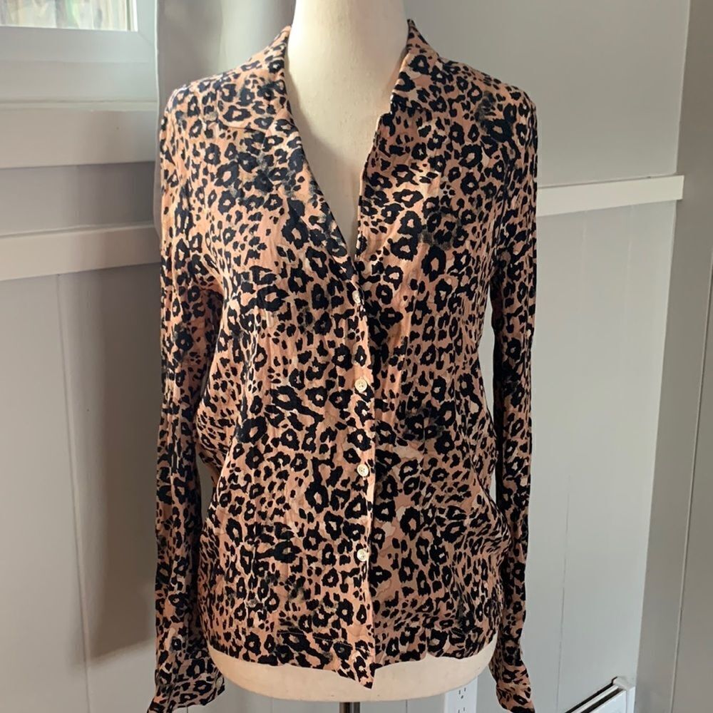 Wilfred Aritzia Emmeline Blouse Leopard Print Button Down Shirt Women's Size xs